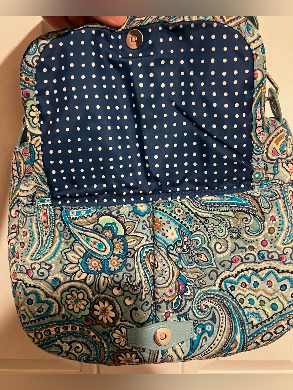 Vera Bradley Carson Shoulder Bag Quilted Daisy Dot Paisley (Retired) Blue Pink - Picture 9 of 16
